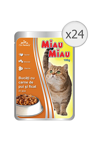 Friskies Υγρή τροφή για γάτες Miau Miau, 24x100g, Κοτόπουλο, Συκώτι