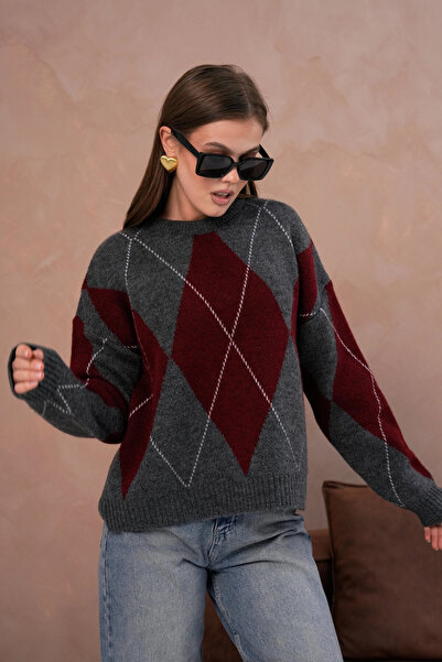 Park Karon Women's Crew Neck Diamond Pattern Knit Sweater 8490Sw