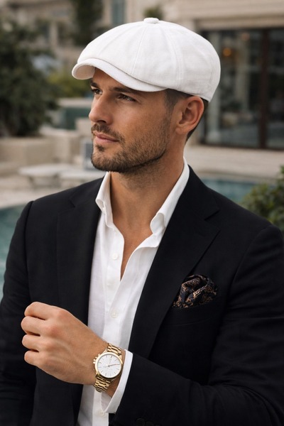 awix Men's 57% Polyester Summer 8-Piece Linen Peaky Blinders Style Cap