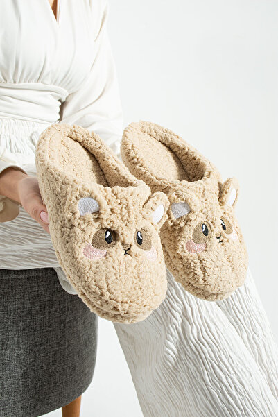 Moda Devrin Бежеві вишиті фігурні пухнасті тапочки Домашні тапочки (зшиті, не...