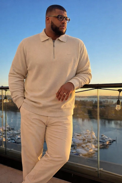 Maccali Чоловічий великий розмір Модний світло-бежевий світшот на блискавці