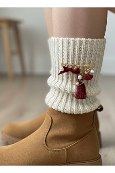 SERENA BD Broş charm kurdele ve inci detaylı bordo aksesuar çengel