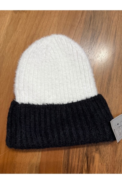 Blotch Soft Adult Wool Cashmere White Black Color Beanie
