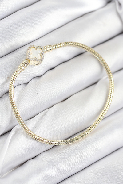 lowell home Brass Charm Zircon Stone Clover Model Gold Color Women's Bracelet