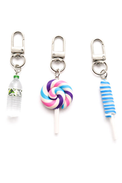 MakeWell Charm Keychain Set – Bag Ornament with Lollipop, Rainbow, and Hambur...
