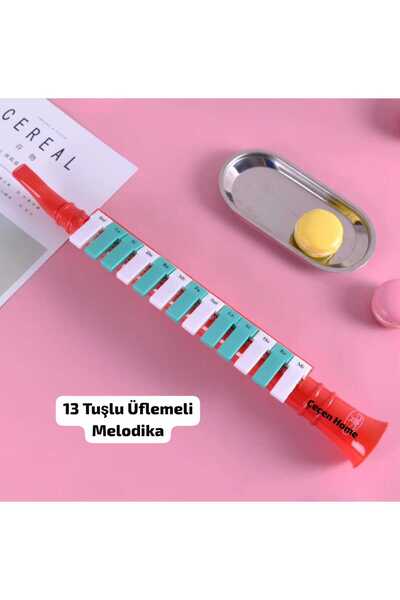 ÇEÇEN HOME Plastik 13 Tuşlu Üflemeli Melodika Tutmalı Tuşlu Flüt Melodika 42cm