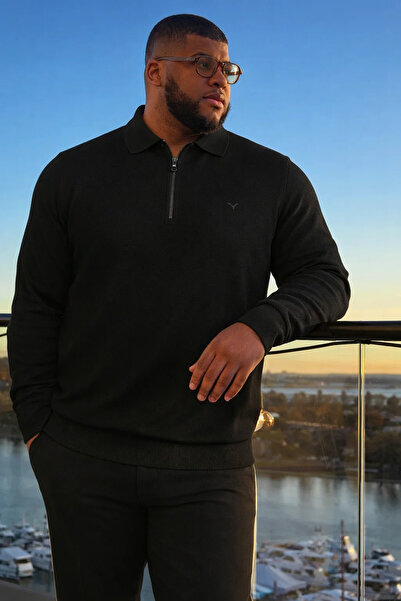 Maccali Чоловічий великий розмір Модний чорний світшот на блискавці