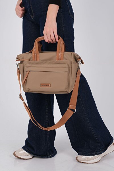 Silver Polo حقيبة يد نسائية من الفرو الفضي والبولو SP1230 بلون المنك-البني