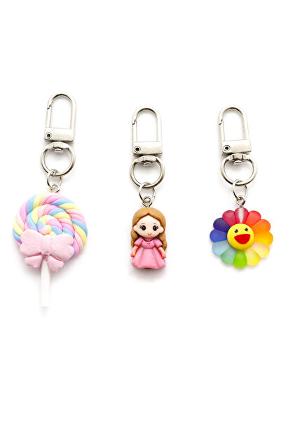 MakeWell Charm Keychain Set – Bag Ornament with Lollipop, Rainbow, and Hambur...