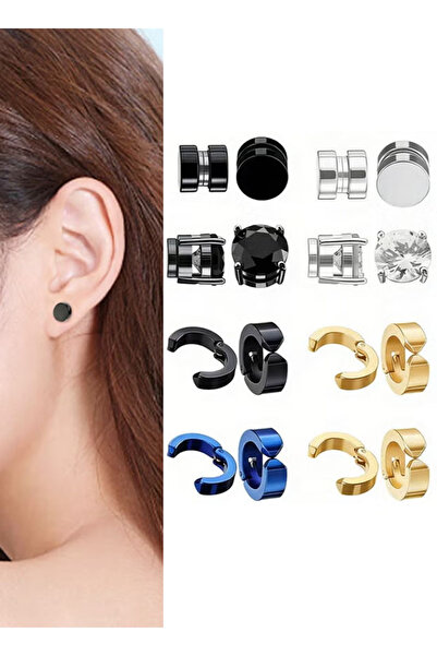 GZYIZHOU 8 Pairs Magnetic Stud Earrings for Womens Mens, Stainless Steel Non ...