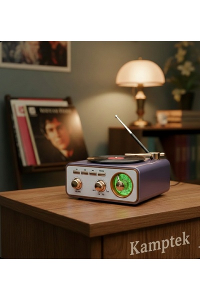 kamptek kamp teknolojisi Plak Çalar Görünümlü Tasarım FM Radyo Müzik Çalar US...