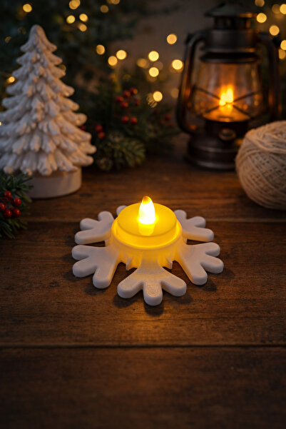Serüven 3D Kar Tanesi Tasarımlı LED Mumluk – Sıcak ve Güvenli Ortam Aydınlatması