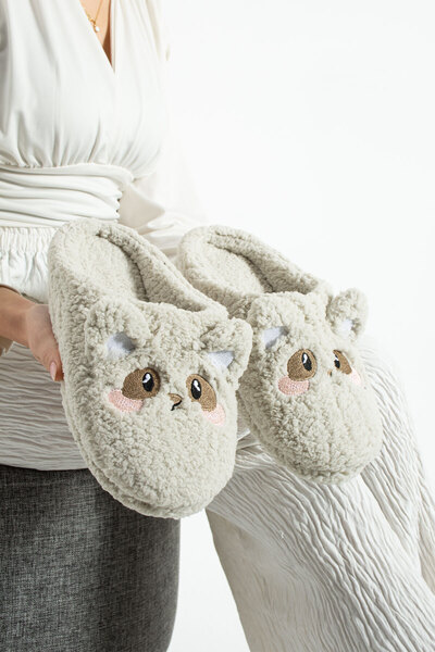 Moda Devrin Сірі вишиті фігурні пухнасті тапочки Домашні тапочки (зшиті, не к...