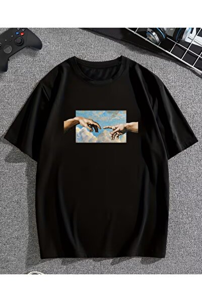 LELVANİ تي شيرت أسود أنيق للجنسين برسومات مطبوع