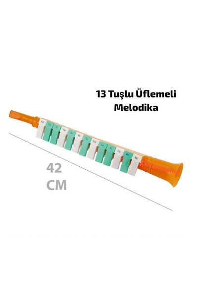 ÇEÇEN HOME Plastik 13 Tuşlu Üflemeli Melodika Tutmalı Tuşlu Flüt Melodika 42cm