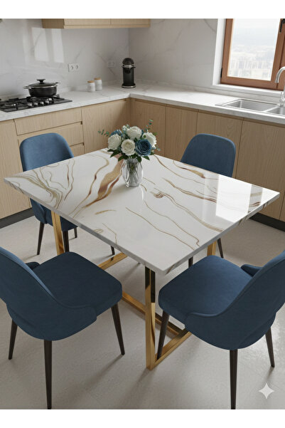 Blue Home Pvc Marble Patterned 1.2 mm Thick Tablecloth Stain Resistant Non-Sl...