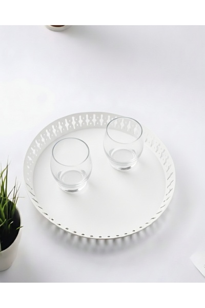 b11 White round steel serving tray