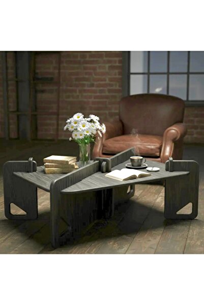 PRAKTURA Craft Doğal Ahşap Orta Sehpa, 60 x 80 Siyah Ahşap Orta Sehpa Kontrplak