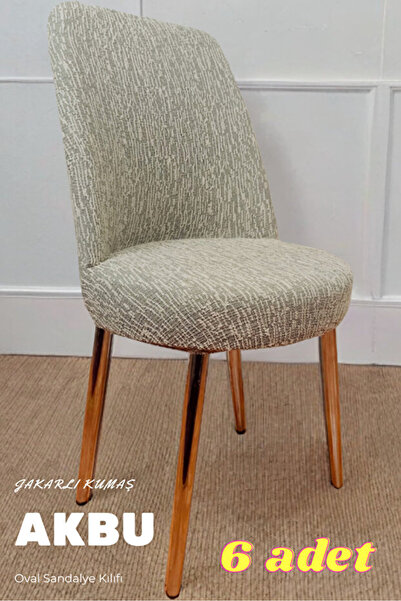 AKBU 6lı A Kalite Mutfak Sandalye Kılıfı Oval Jakarlı Yıkanabilir Streç Lasti...