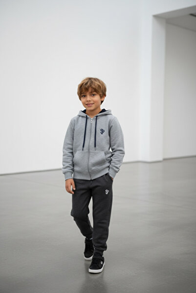 Piyera Boy's zippered Hooded pocket grey melange children's tracksuit set - 4...