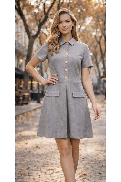 COLORDS Women's Buttoned Pleated Detail Dress