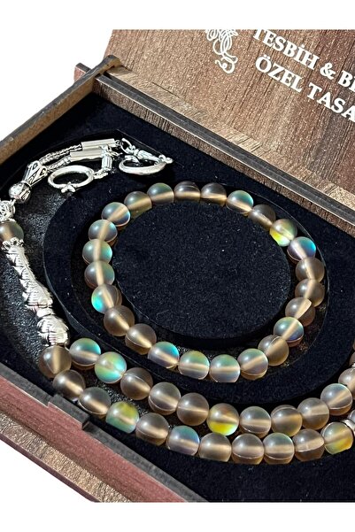 GÜLNAR BİJUTERİ Thermal Stone Tesbi̇h & Bracelet Set Special Design Brown Green