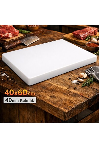 Tasarım 40x60 cm 40mm Beyaz Polietilen Kesme Tahtası – Kasap & Profesyonel Mu...