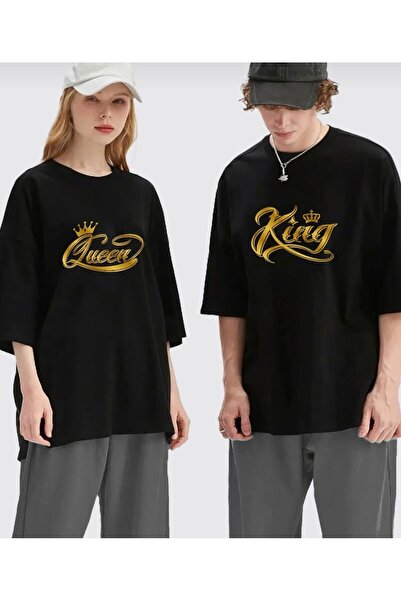 LELVANİ King&Queen Printed Couple Combination Black 2-Piece T-Shirt