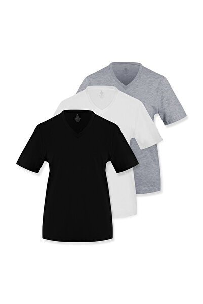 Store (3 Colors 3-Pack) 100% Cotton V-Neck Slim Fit Basic Women's T-Shirt