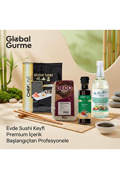 Chefline Asia Global Gurme sushi seti Chefline Nori soya Sos Pirinç Sirkesi D...