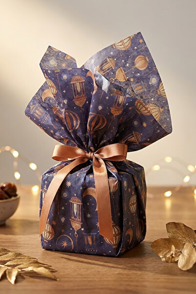 OLİ Art Ramadan Themed Printed Wrapping Papers with Pattern on Navy Blue 25X3...