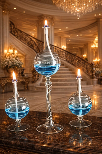 GLASSBLOWİNGART20 RÜYA 3 LÜ KANDİL SET+200 ML KANDİL YAĞ HEDİYE