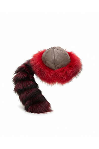 Taşhan Çarşı Hakiki Deri Tilki Kürklü Börk - Kırmızı Kürklü Kuyruklu Geleneks...