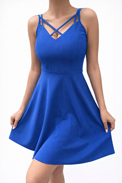 Cuyka Women's Cross Strap Scuba Crepe Flared Dress