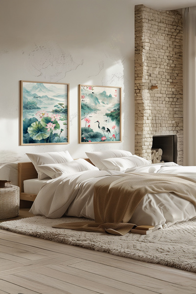 STARYUNA Set de pictură dublă cu temă flori de lotus din Orientul Îndepărtat ...