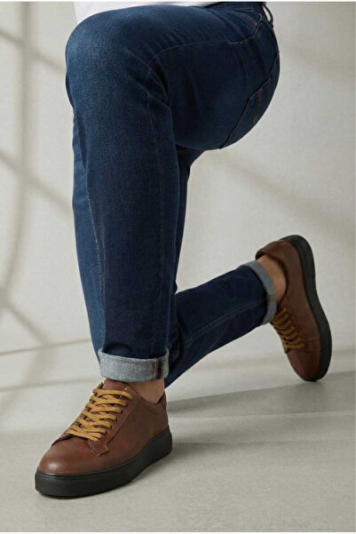 FAYMAZ Men's Tan Skin Textured Black Thick Sole Guaranteed Lace-Up Casual Sne...