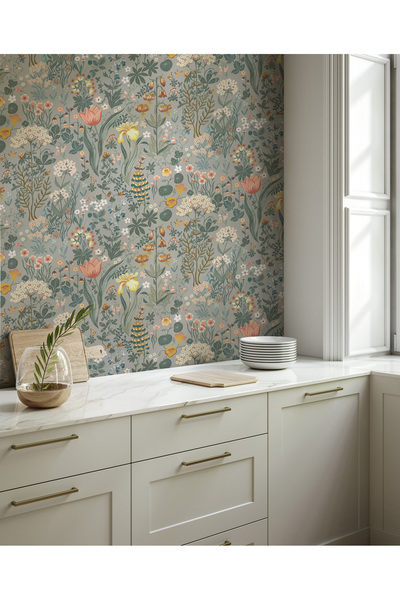 Tasarım Soft Karma Çiçekler ve Yapraklar Gözalıcı Renkler Konsept Duvar Kağıdı