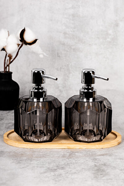 dnshome 2'li Bambu Stantlı Sıvı Sabunluk Seti 300 ml Elmas Desenli Modern Akr...