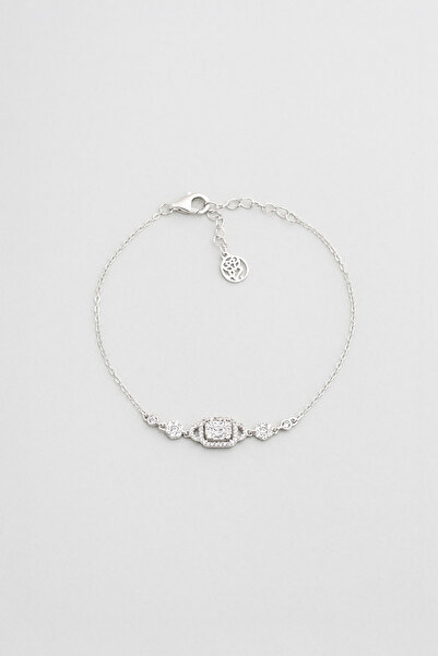 So CHIC... Minimal Baget 18 Ayar Beyaz Altın Kaplama 19 Cm Gümüş Bileklik