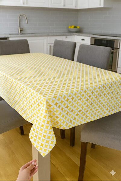Rona Home Yellow White Geometric Patterned Stain Resistant Digital Printed Ki...