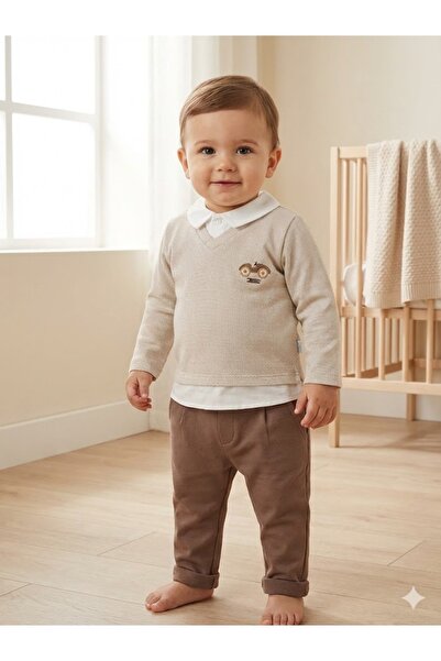 Babydola Costum pentru bebeluș băiețel, cămașă, guler, pantaloni de trening, ...