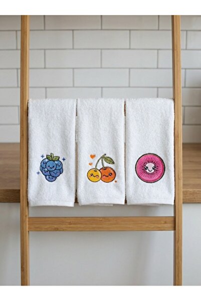 NGR HOME Cute Fruit Figured Embroidered 30X50 Kitchen Towel Set of 3 (Differe...