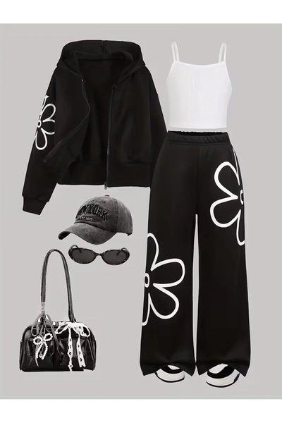 Machetta Детски комплект от 3 части с флорален принт, къса яке и спортен екип