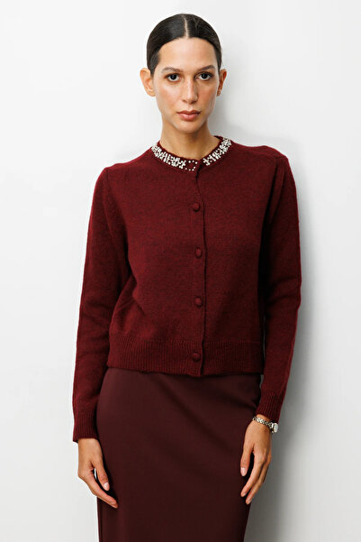 ON TRİKO Knitwear Cardigan with Stone Collar 63927