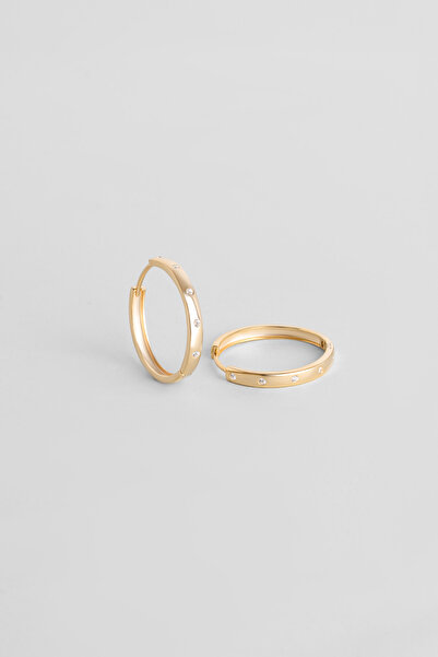 So CHIC... Modern Çizgi 18 Ayar Sarı Altın Kaplama Gümüş Halka Küpe