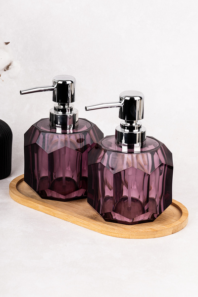 Dolkin Home 2-Piece Purple Soap Dispenser 300 ml Thick Acrylic Mica Diamond P...