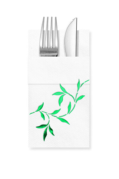 Story مناديل ورقية بيضاء اللون مقاس 40×40 سم مع نمط أوراق الشجر الخضراء و16 ج...