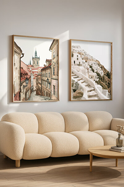 STARYUNA Set de pictură bilaterală cu cadru din lemn, străzi europene și case...