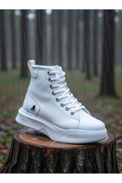 VELLINA Erkek Günlük Beyaz Klasik Bot Bağcıklı Boğazlı Suni Deri Suya Dayanık...