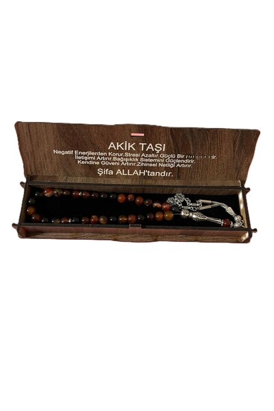 GÜLNAR BİJUTERİ Agate Stone Prayer Beads Special Design Black Natural Stone i...